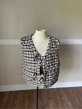 Bailey 44 Brown, Black and Cream Gingham Quilted Vest
